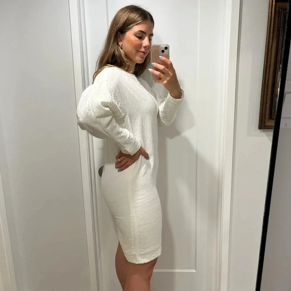Selected Femme White Mini Textured Dress With Balloon Sleeves | Size  Small - Picture 4 of 12